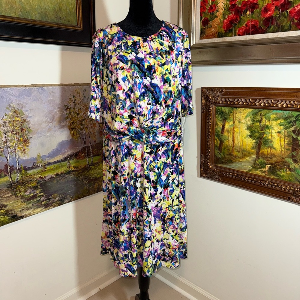 🌹 SUITE 7 Multicolor Abstract Midi Dress